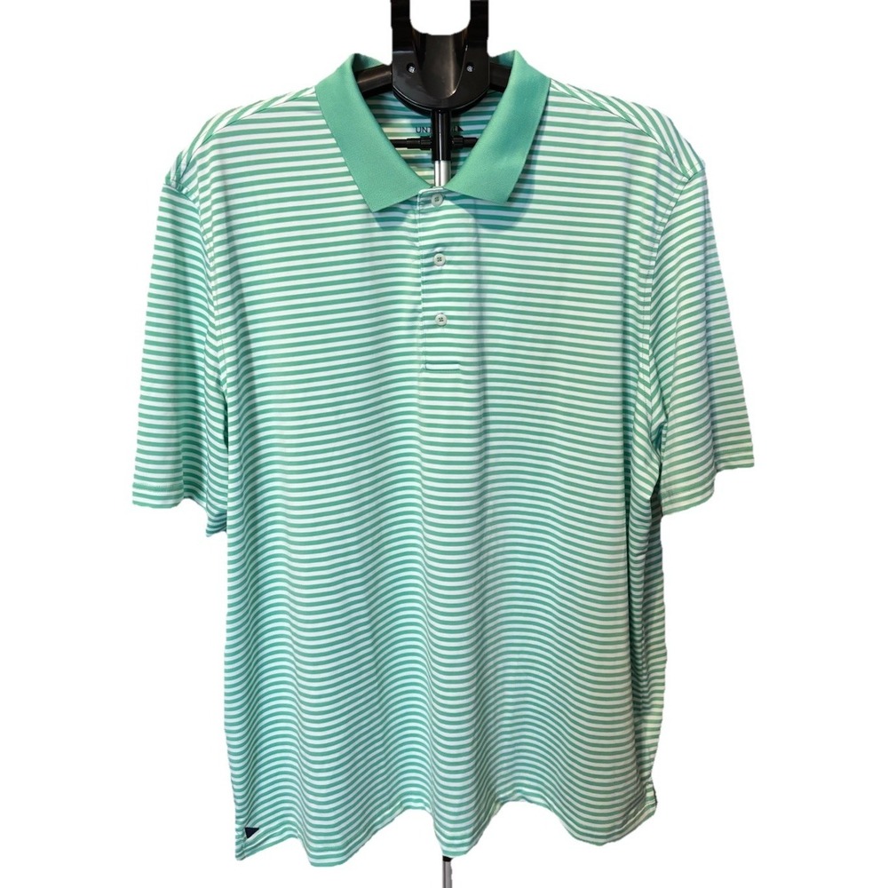 Untuckit Mens 3X Green Stripe Golf Performance Polo Stretch Wicking Fast Dry
